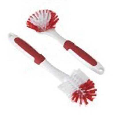 Bradshaw International, 2-Piece Nylon Scrub Brush Set, Red & White (Pack of 4)